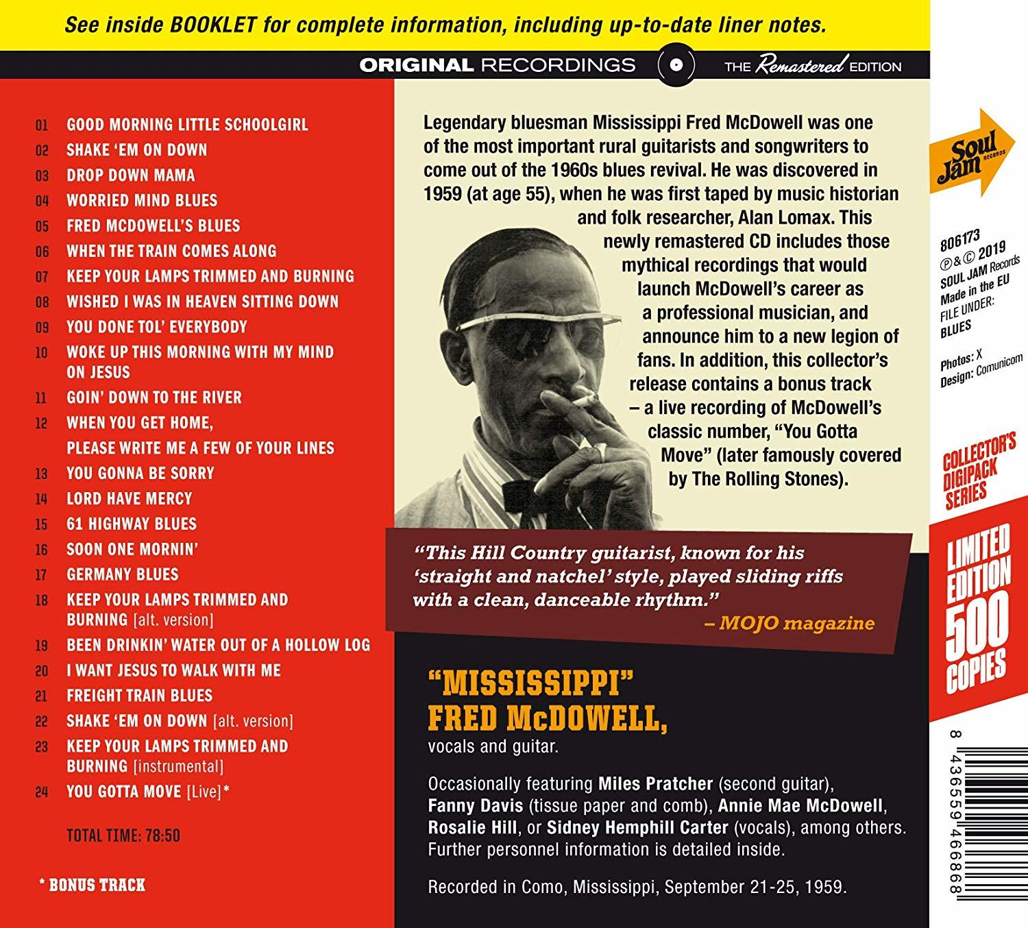 Albumcover von Mississippi Fred McDowell. Text, Foto und eine Schallplatte sind sichtbar.