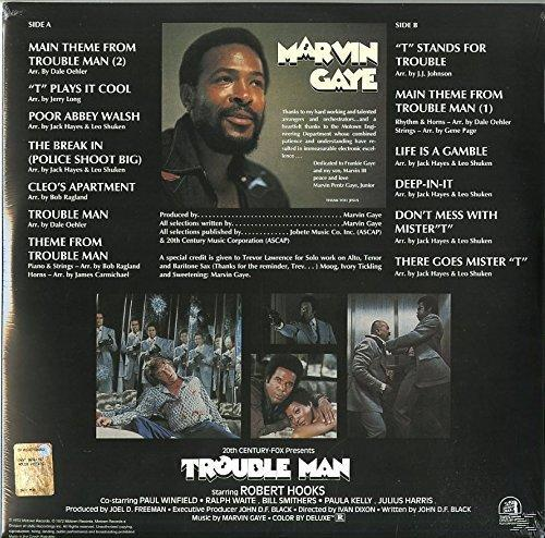 Rückseite einer Vinyl-Schallplattenhülle. Enthält Marvin Gayes Foto, Trackliste und Credits. 20th Century Fox Logo.