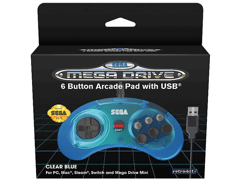 Retrobit Gamepad Sega md mini 6b usb azul mando oficial drive 6 botones megadrive 32x saturn para pc mac y steam koch