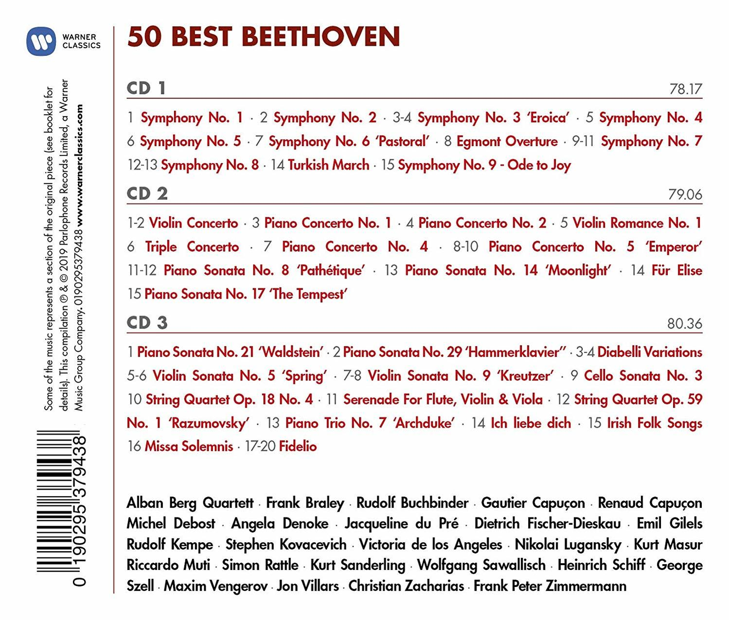 Eine CD-Hülle mit Titelliste für ein Klassik-Musikalbum.