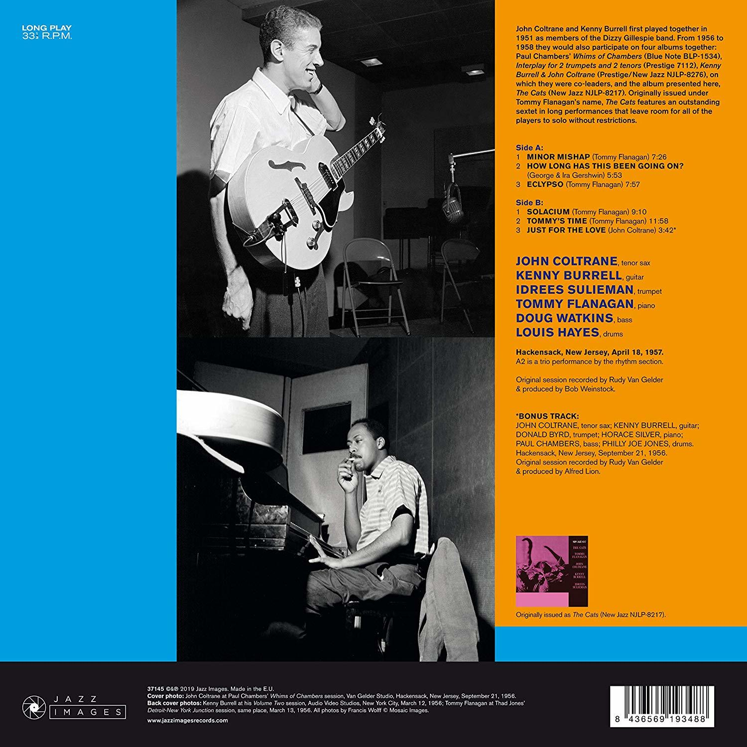 Rückseite eines Albums mit Fotos von Jazzmusikern, die Instrumente spielen. Text beschreibt das Album.