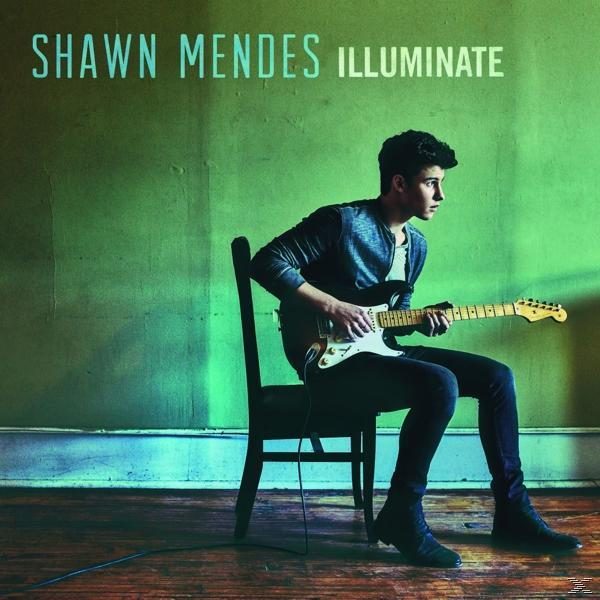 Albumhoes: Shawn Mendes met gitaar. Tekst luidt 'Shawn Mendes Illuminate'.