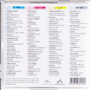 CD-Hülle mit Tracklisten, mehrere Farben auf der Rückseite.