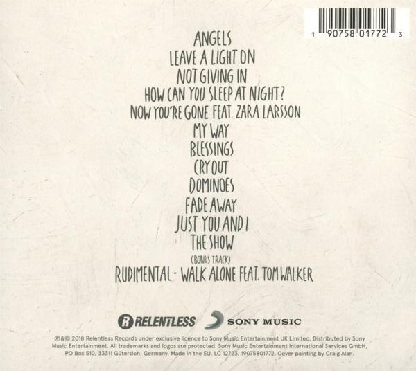 Rückseite eines Rudimental Albums mit Titelliste und einem Sony Music Logo.