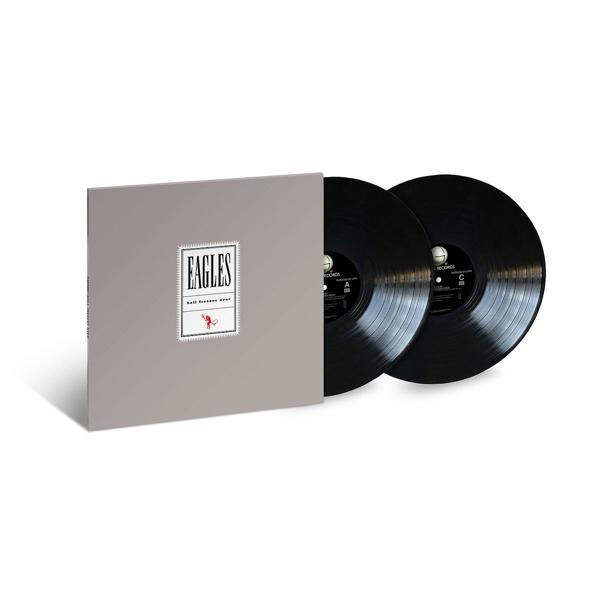 Albumcover: Eagles, Hotel California. Zwei schwarze Schallplatten in einer grauen Hülle.