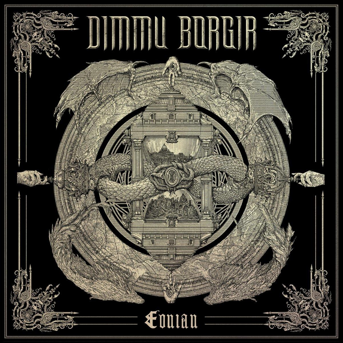 Album borító díszes dizájnnal és a Dimmu Borgir zenekar nevével.