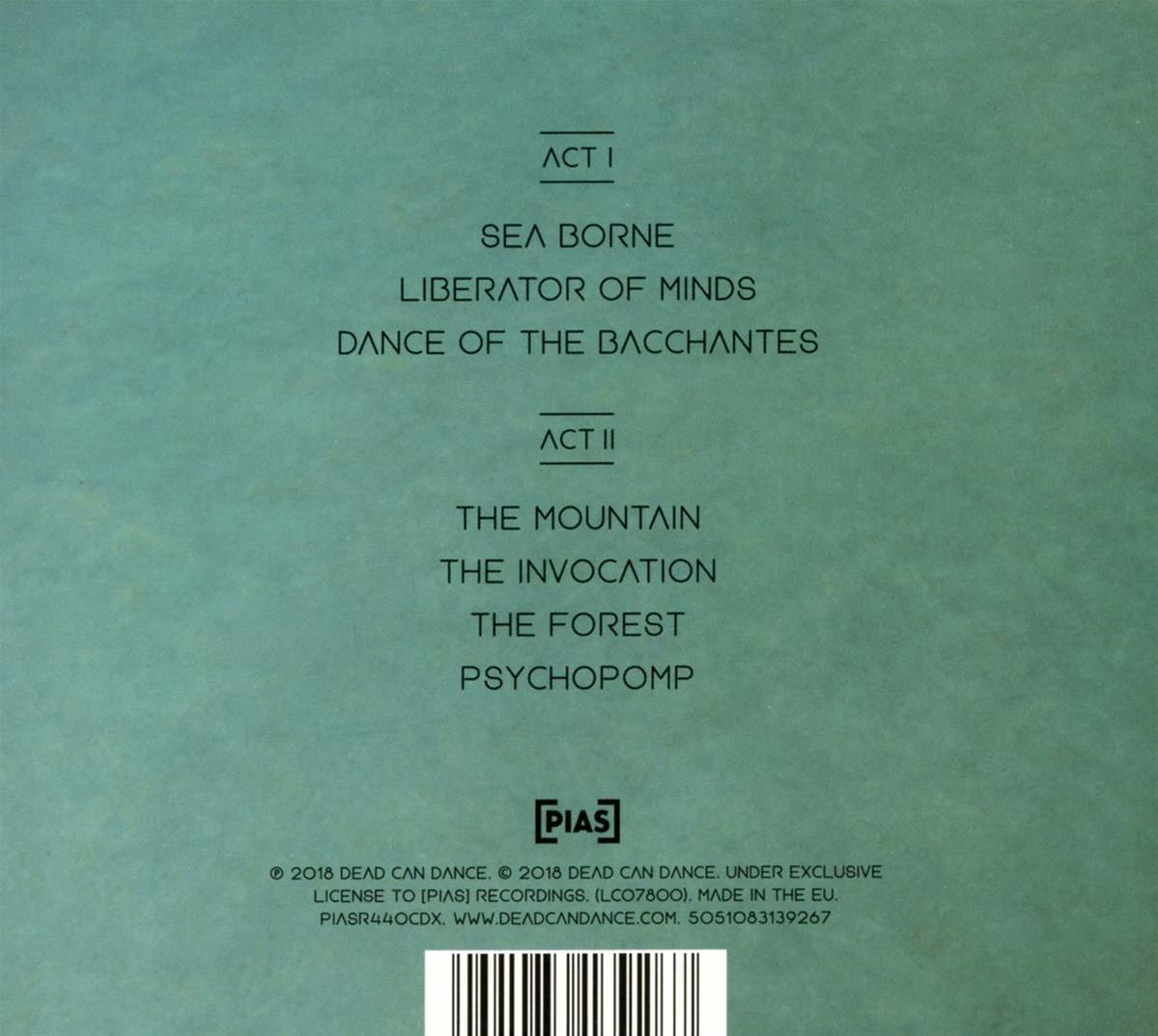 Albumcover mit Titelliste: Sea Borne, Liberator of Minds, Dance of the Bacchantes, The Mountain und mehr.