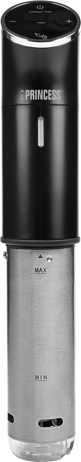 Black and silver Princess sous vide immersion circulator with a digital display.