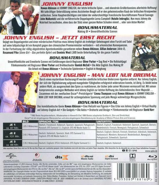 Filmcover für Johnny English, mit Titel, Schauspielern und Filmszenen.