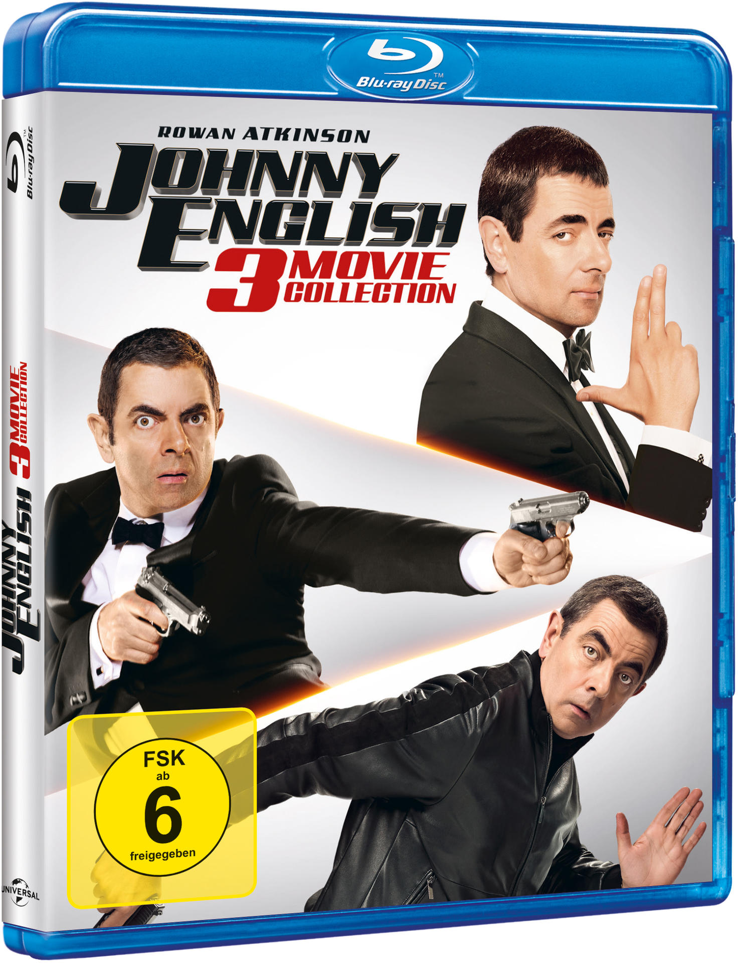 Johnny English 3 Movie Collection Blu-ray Disc Cover mit Rowan Atkinson.