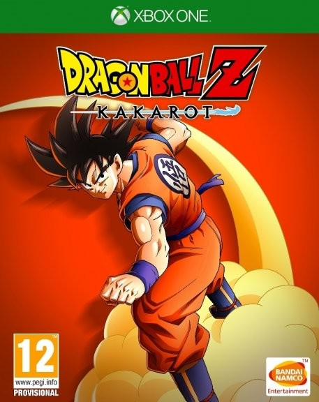 Arte de la caja del juego Dragon Ball Z: Kakarot. Goku está en el centro, con un fondo rojo y el logo de Xbox One.