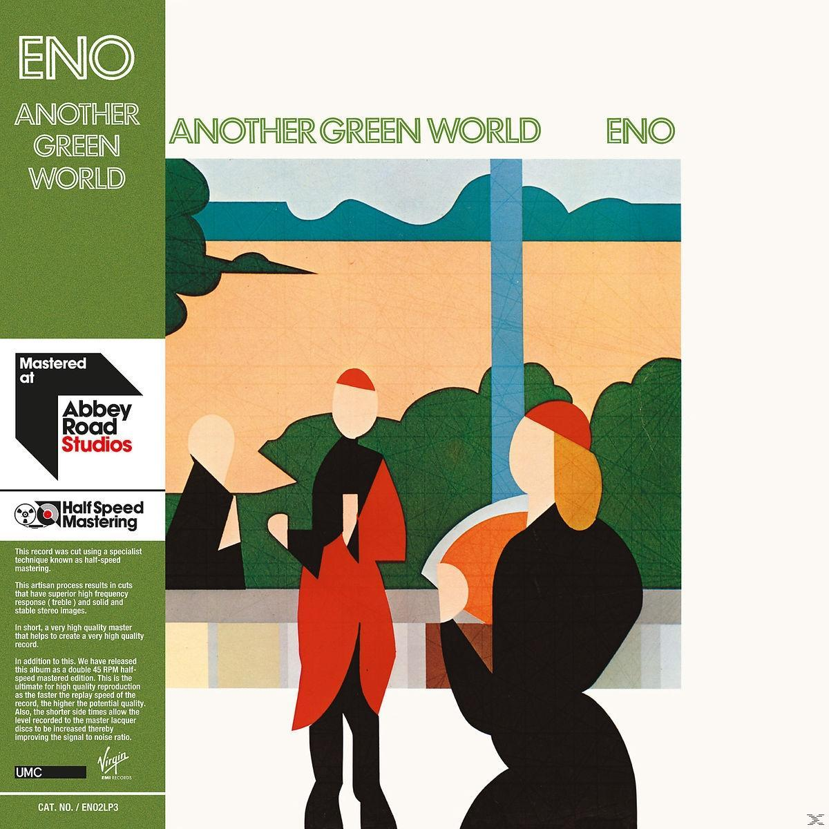 Album borító stilizált figurákkal és szöveggel: ENO ANOTHER GREEN WORLD.