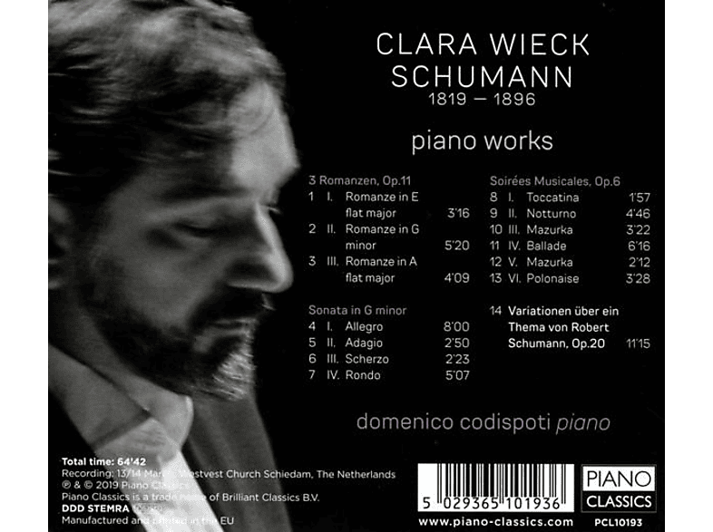 Domenico Codispoti - CLARA WIECK SCHUMANN: PIANO WORKS CD