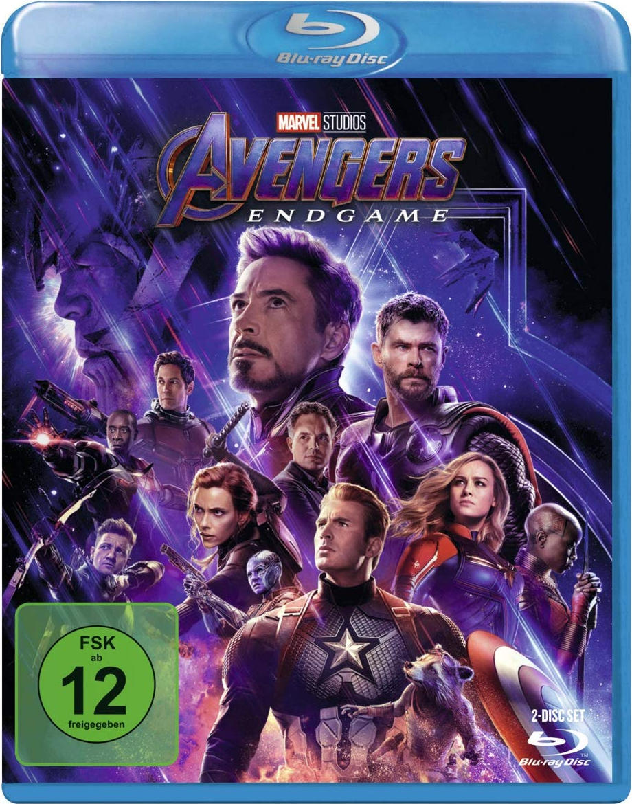 Avengers: Endgame Blu-ray-Cover mit mehreren Superhelden und Filmtitel.