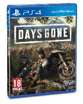 Portada del juego 'Days Gone' para PS4. Hombre en moto y entorno.