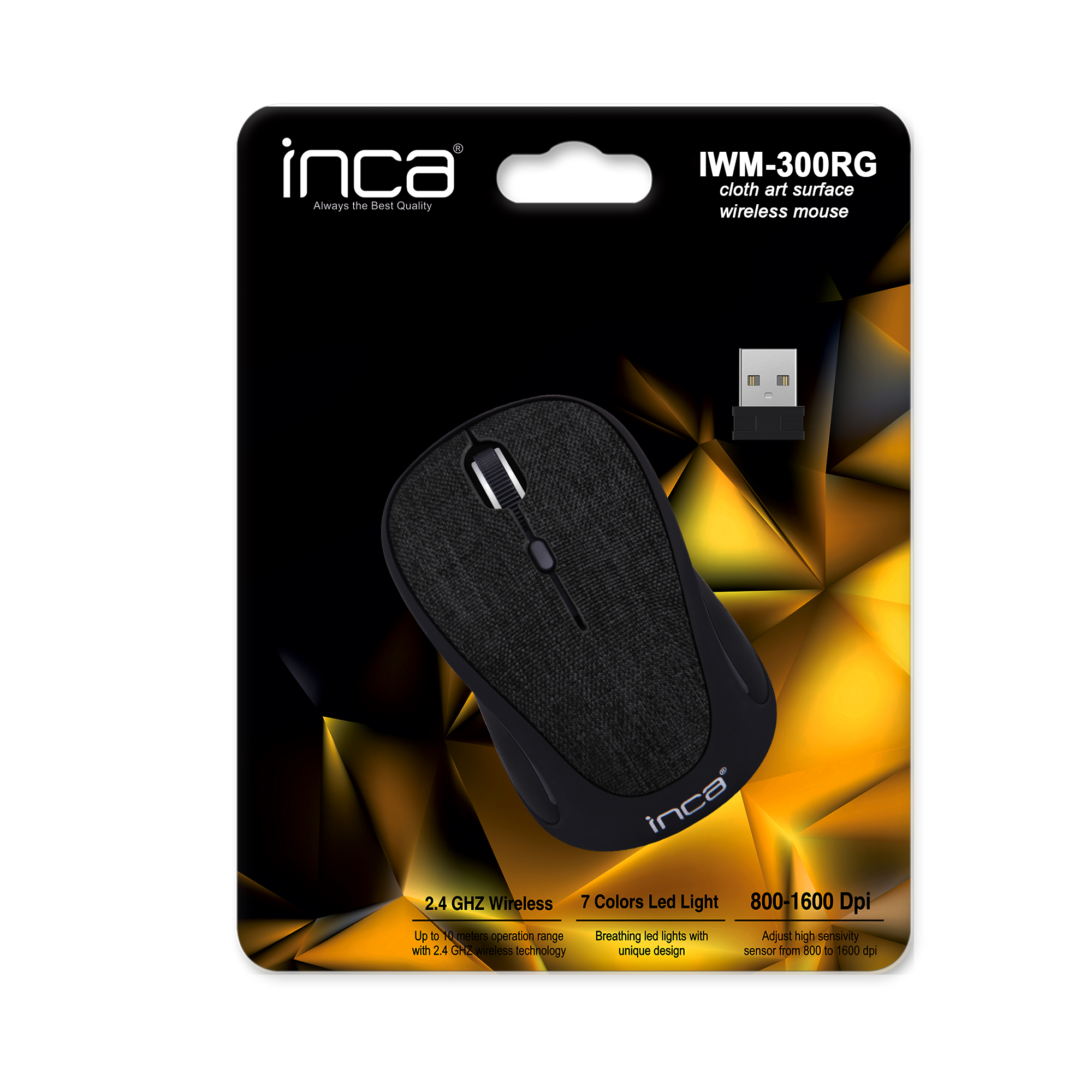 INCA IWM-300RG Kumaş Yüzey 7 LED Wireless Kablosuz Mouse Siyah/Gri
