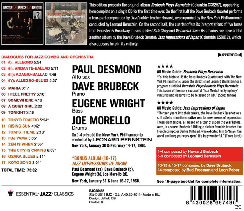 Paul Desmond és Dave Brubeck CD-jének hátulja. Tartalmazza a számlistát és a krediteket. A szöveg fekete-fehér.