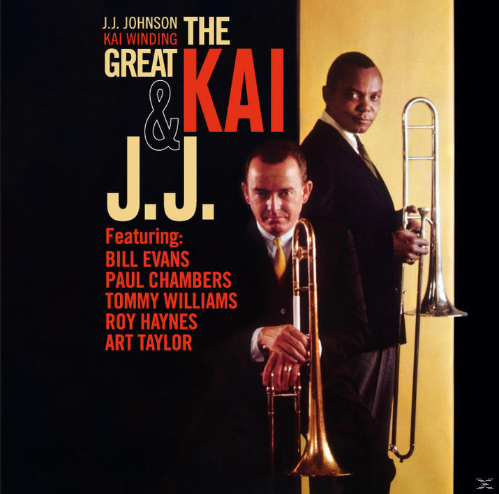 Album borító: Két férfi öltönyben, az egyik trombittal. Cím: The Great Kai and J.J. Johnson.