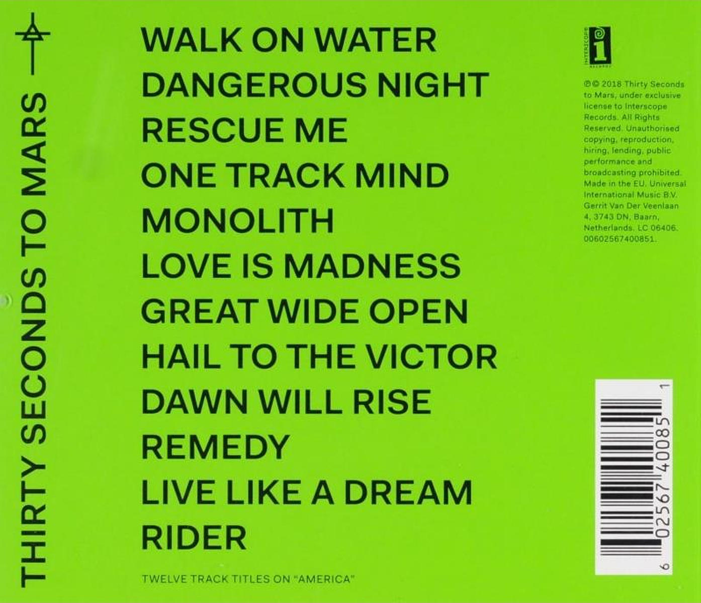 CD borító dalszövegekkel: Walk on Water, Dangerous Night, Rescue Me stb. Zöld háttér.