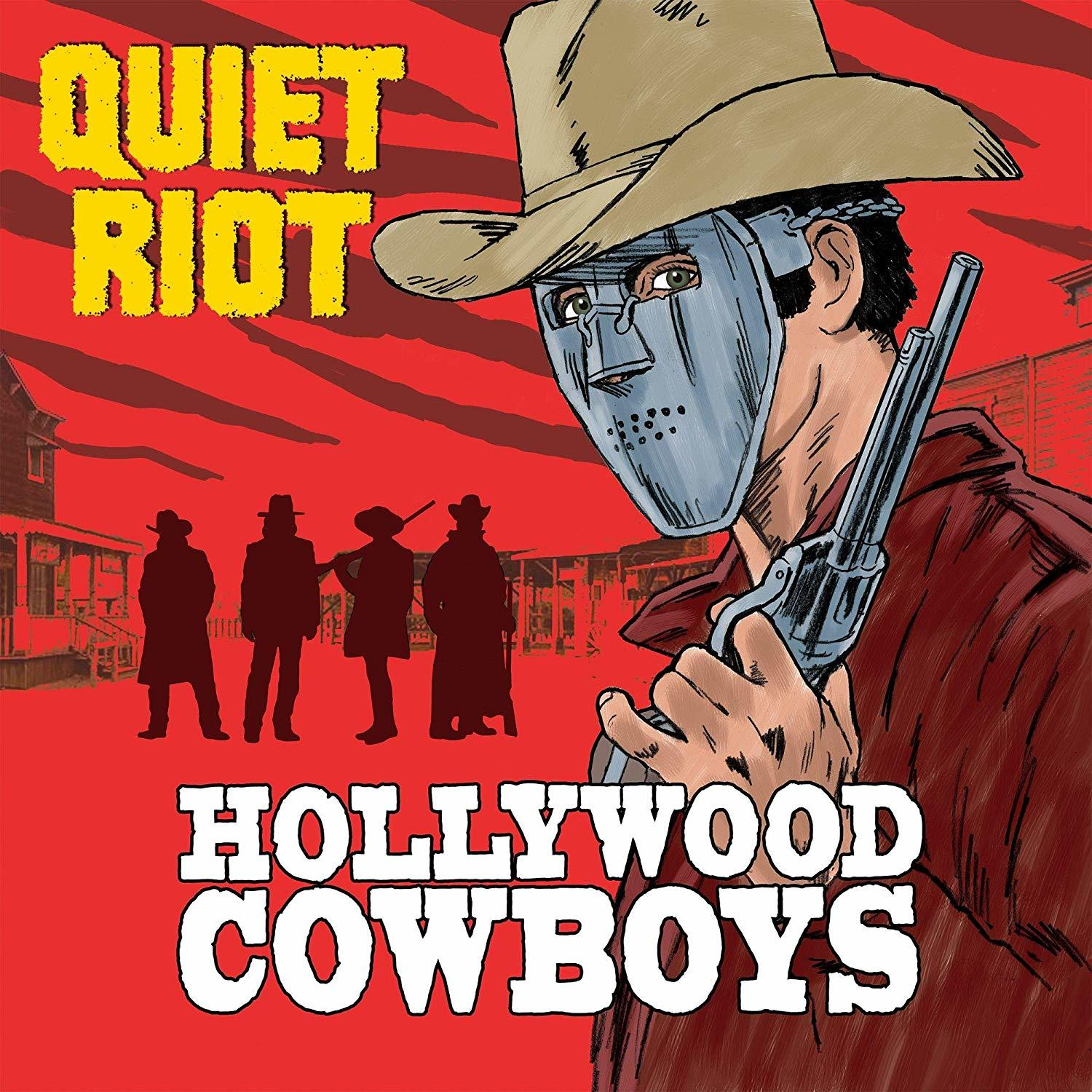 Pochette de l'album 'Hollywood Cowboys' de Quiet Riot, avec un cow-boy tenant une arme.