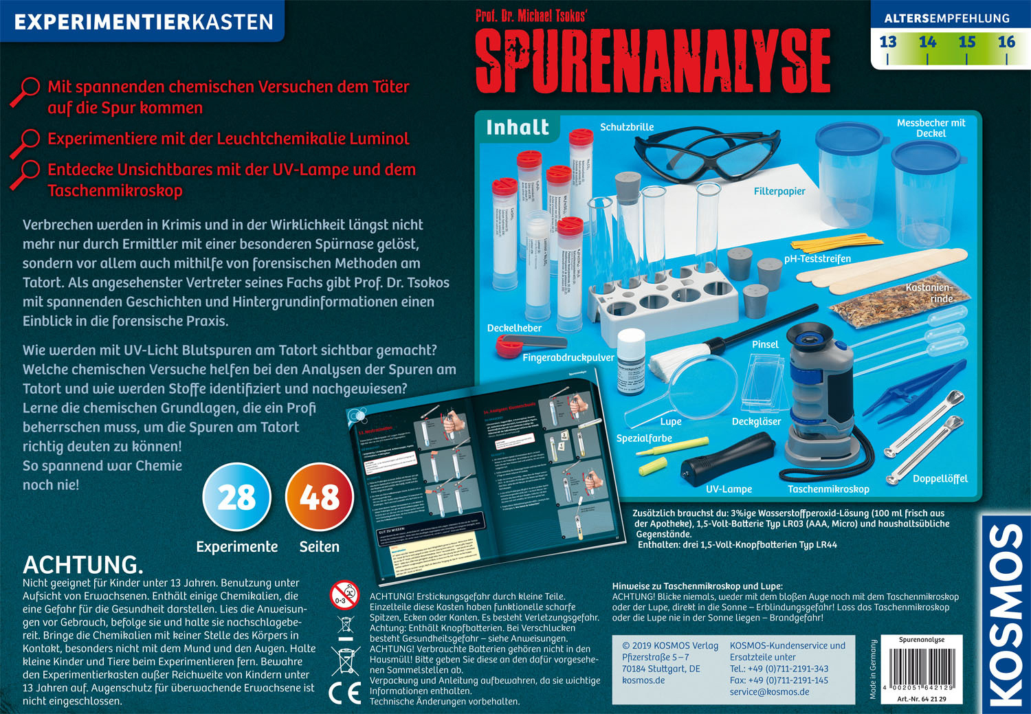 KOSMOS 642129 Prof. Dr. Michael Tsokos' Spurenanalyse Experimentierkasten Mehrfarbig