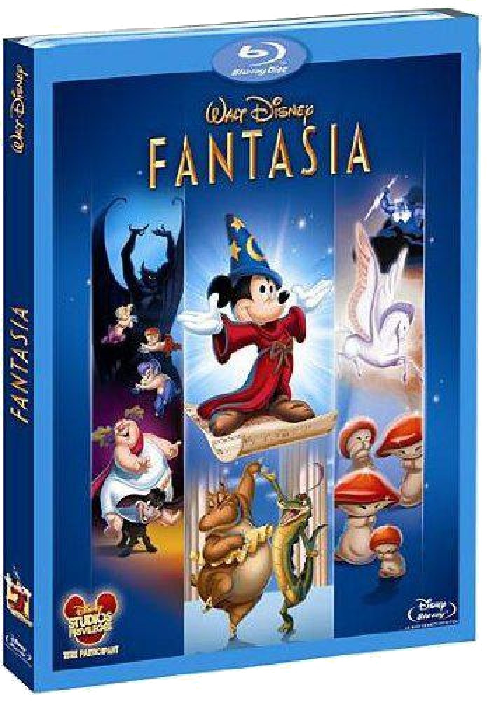 Couverture DVD de Fantasia avec des personnages Disney, dont Mickey Mouse en sorcier.