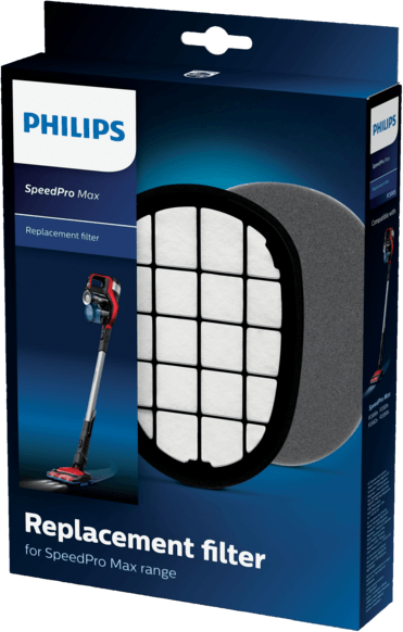 Philips SpeedPro Max cserefilter csomag. Egy filtert és fekete keretet tartalmaz.
