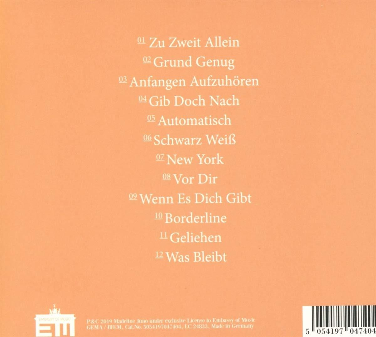Album-Rückseite mit Titelliste und Text auf orangefarbenem Hintergrund.