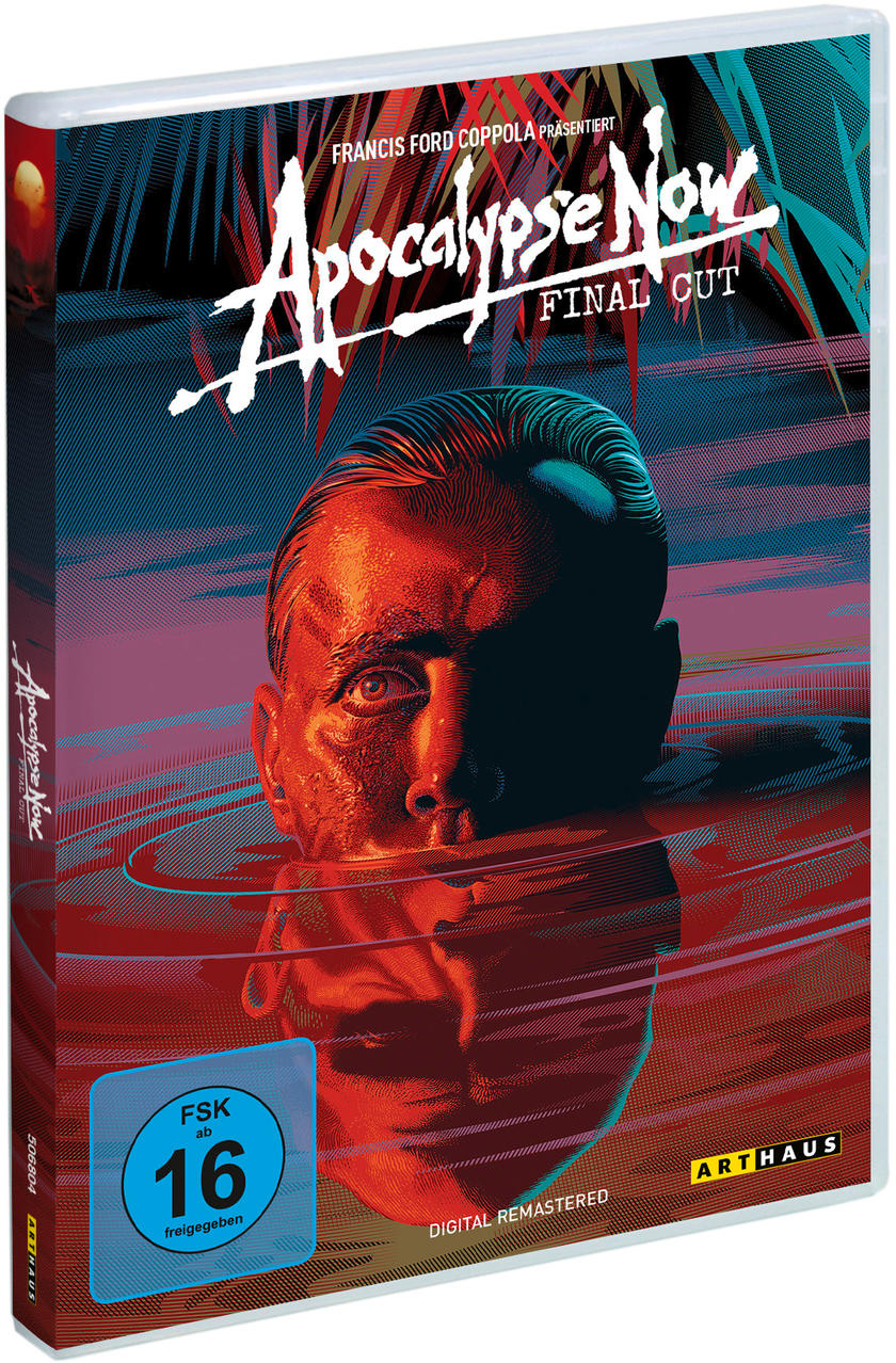 DVD-Cover: Apocalypse Now. Gesicht im Wasser. Rote und schwarze Töne. Weißer Titel.
