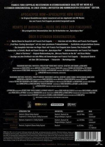 DVD-Rückseite, Text auf Deutsch. Enthält Details zum Film, Hearts of Darkness.