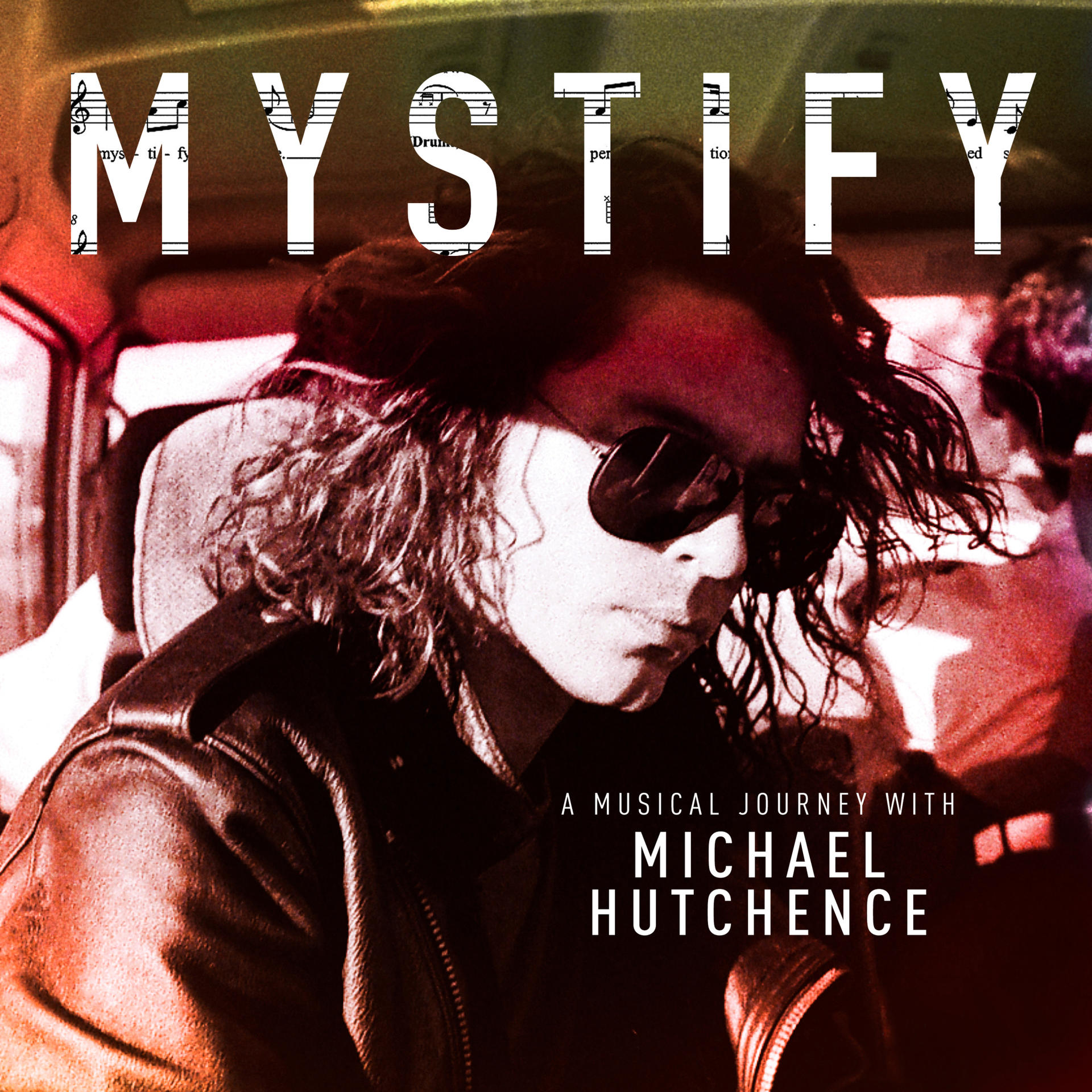Album borító 'MYSTIFY' címmel és Michael Hutchence fotójával.