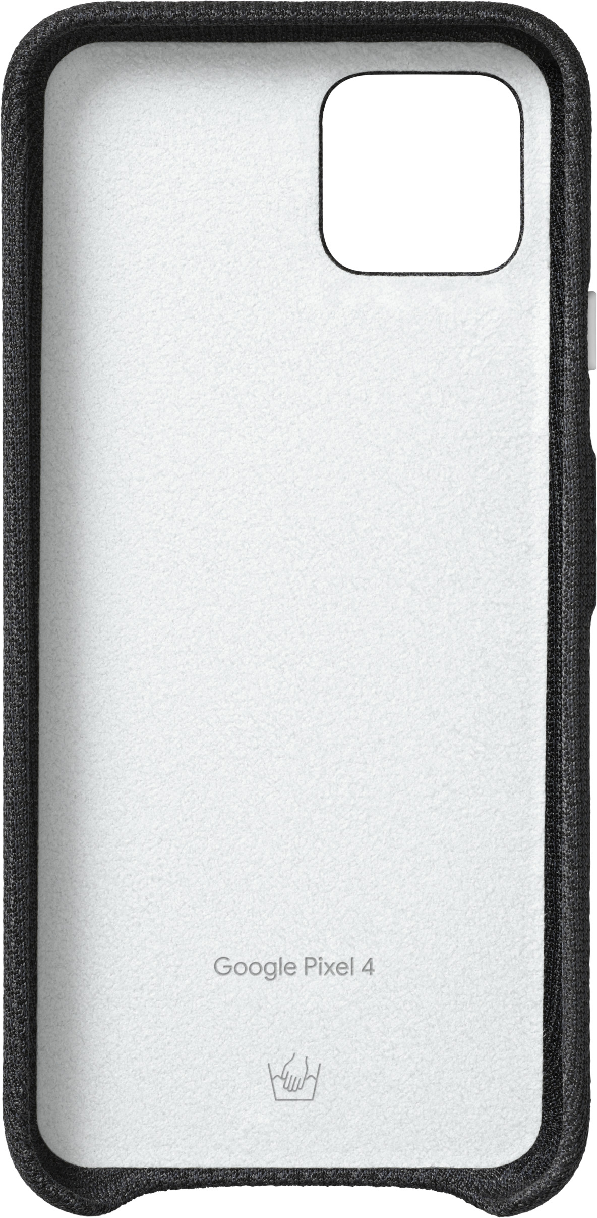Innenseite einer Google Pixel 4 Handyhülle. Sie ist weiß, mit 'Google Pixel 4' bedruckt.