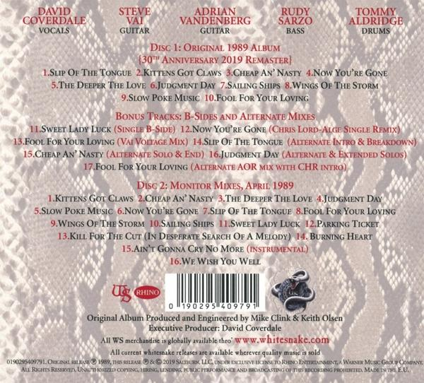 Albumhoes met Whitesnake, tekst en tracklist. Een slang staat onderaan de hoes.