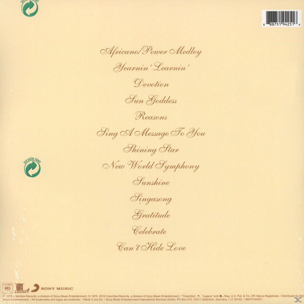 Rückseite eines Vinyl-Schallplattenalbums mit einer Liste von Songtiteln.