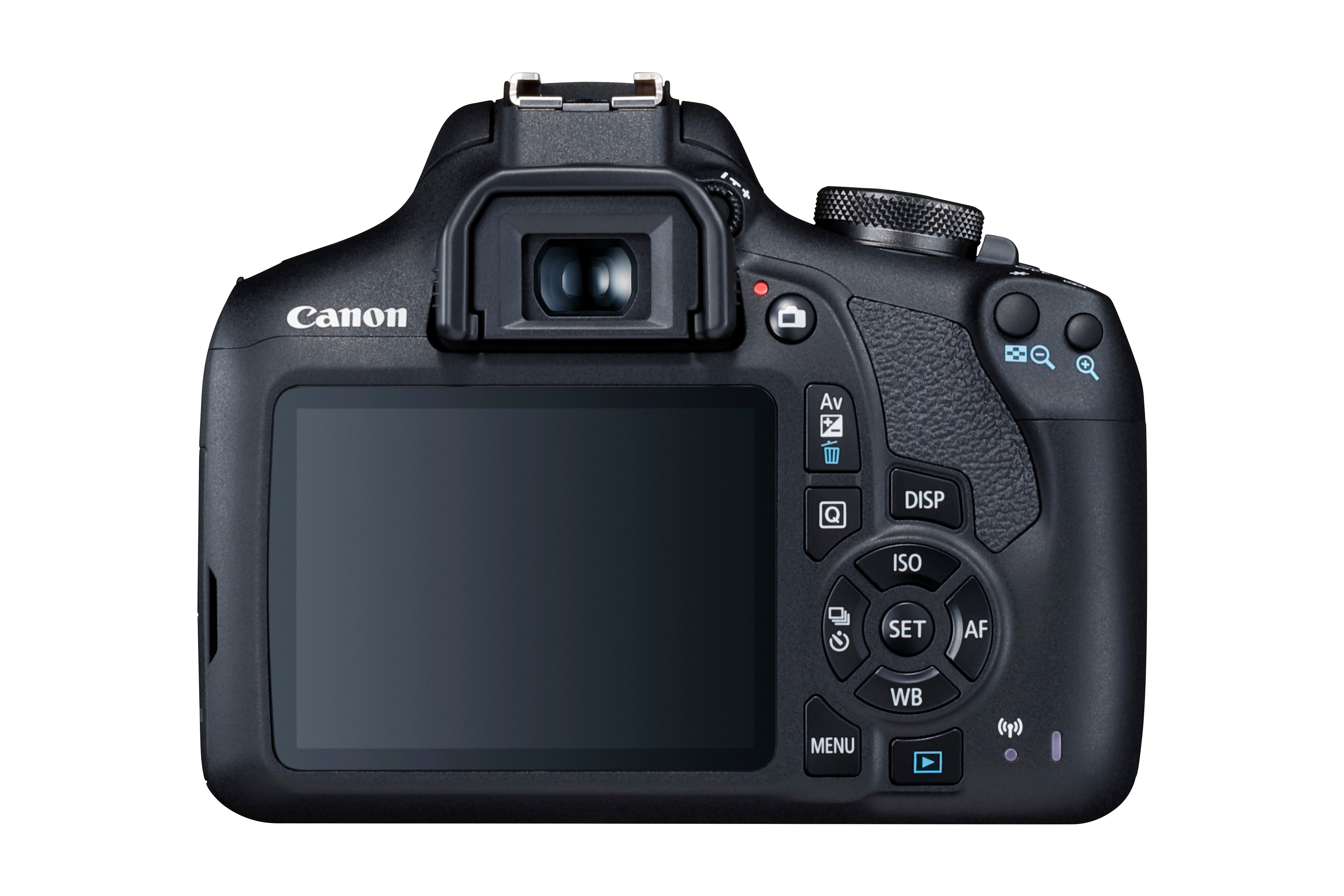 Canon kamera arkadan görünüşü, düğmeleri ve ekranı ile.