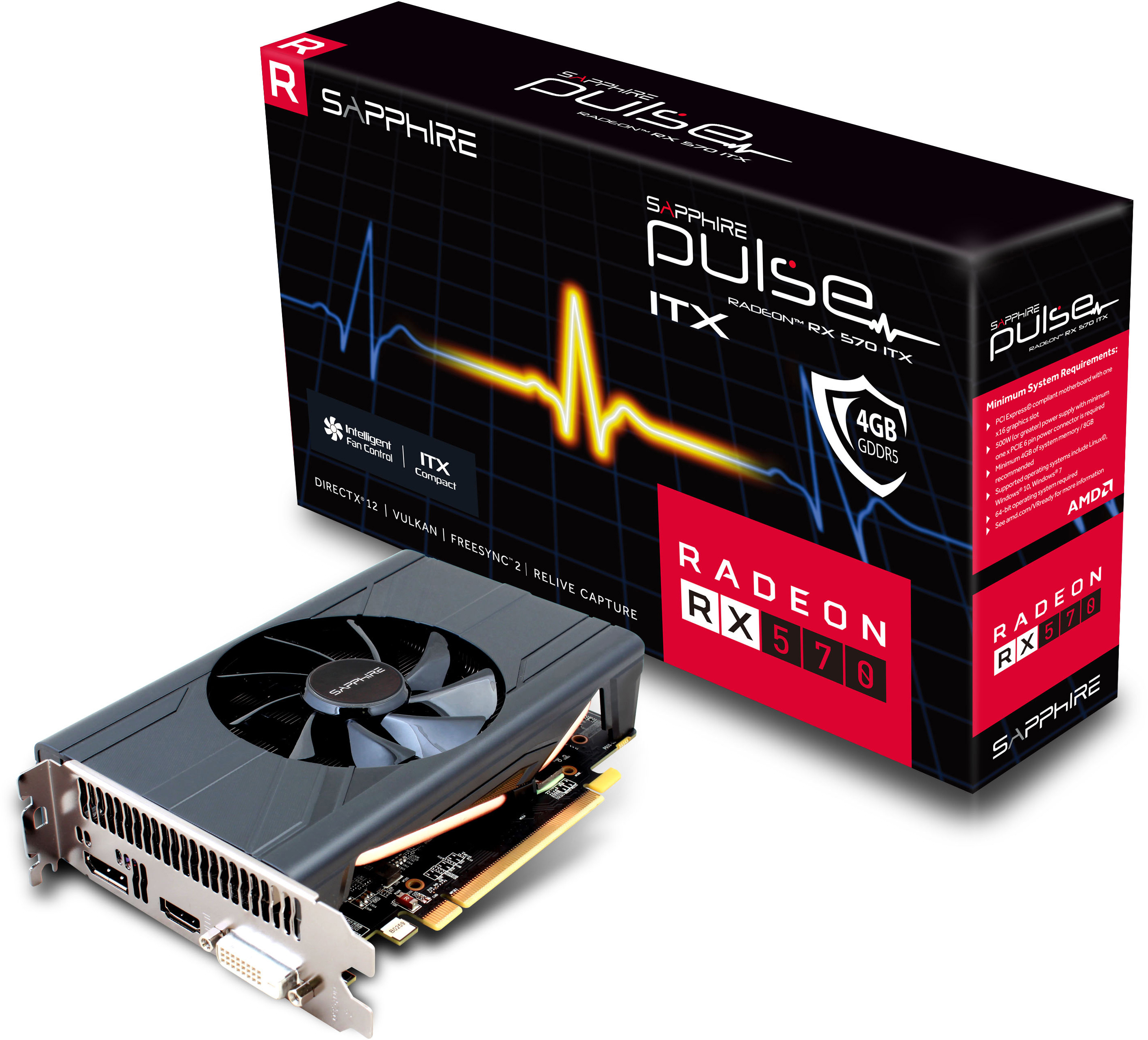 SAPPHIRE PULSE RX 570 ITX 4GB (11266-34-20G) (AMD, Grafikkarte)