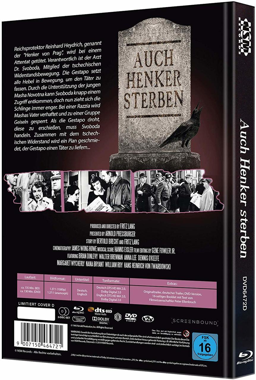 Eine DVD-Hülle mit einem Schwarz-Weiß-Bild und deutschem Text. Der Titel lautet „Auch Henker Sterben“.
