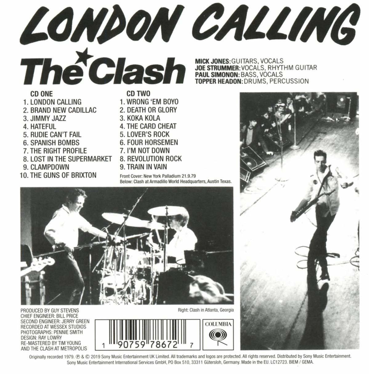 Album borító: "London Calling" a The Clash-től, dallistával, zenekari infóval és képekkel.