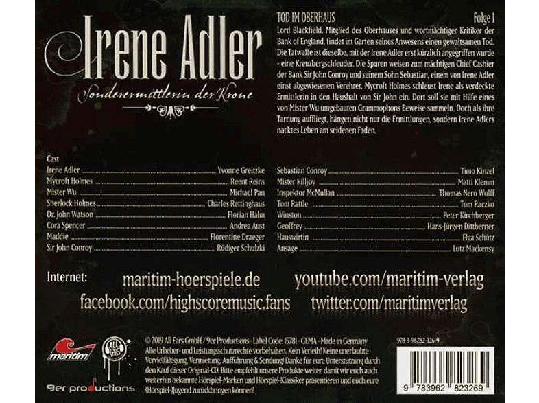 Thumbnail - Irene Adler-sonderermittlerin Der Krone - Adler 01-Tod Im Oberhaus (CD)