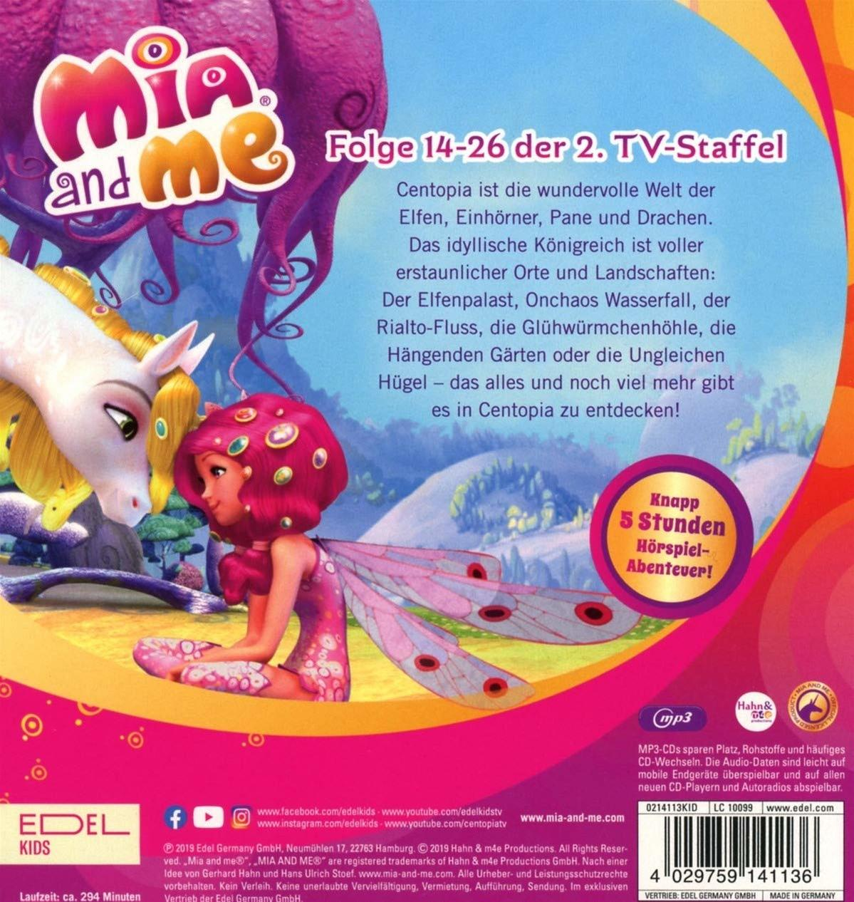 DVD-Cover für Mia and Me, mit einem Mädchen und einem Einhorn, mit deutschem Text.