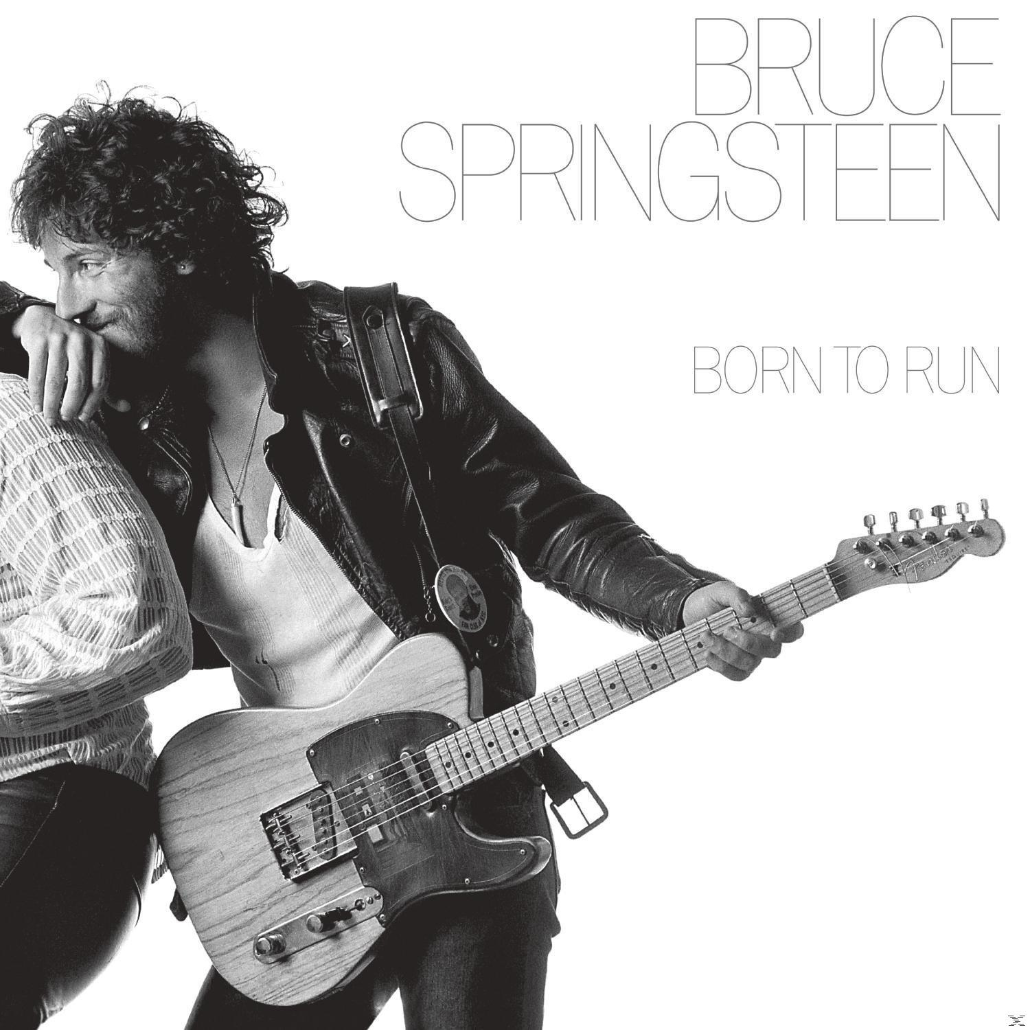 Album borító. Bruce Springsteen egy személynek támaszkodik. Gitárt tart. Szöveg: Born to Run.