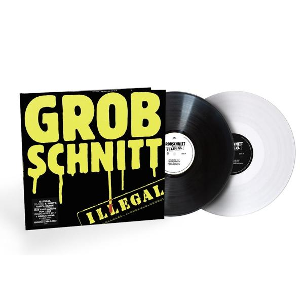 Albumcover: Schwarzes Albumcover mit zwei Vinyls und dem Titel Grobschnitt Illegal.