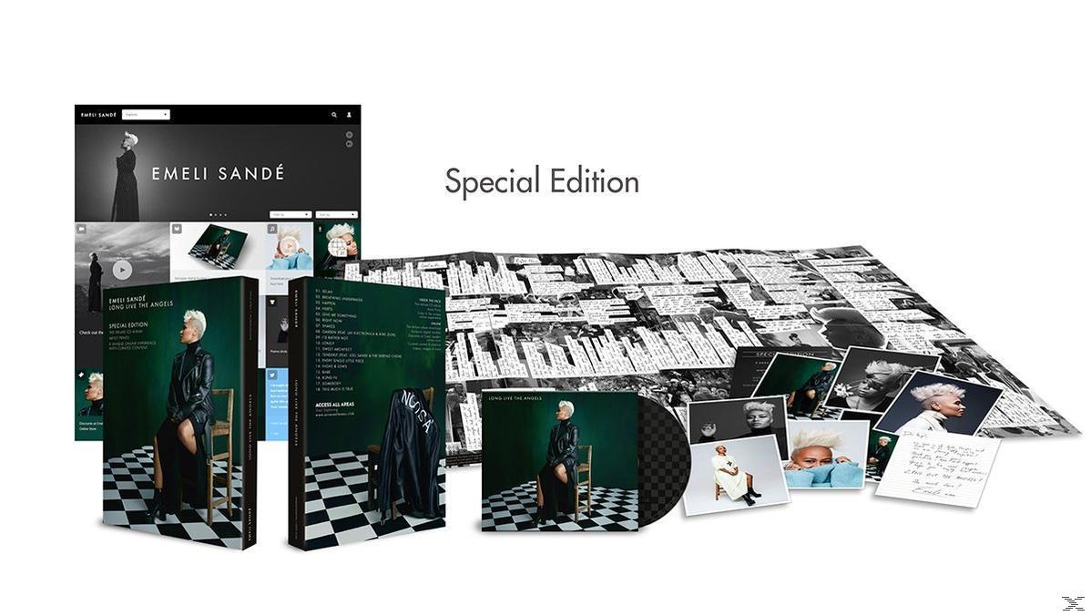 Emeli Sandé album speciale editie; meerdere items: cd, foto's, albumhoes en website screenshot.