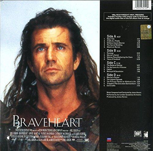 Couverture du film Braveheart. Le visage de Mel Gibson est mis en avant. Vinyle à droite.