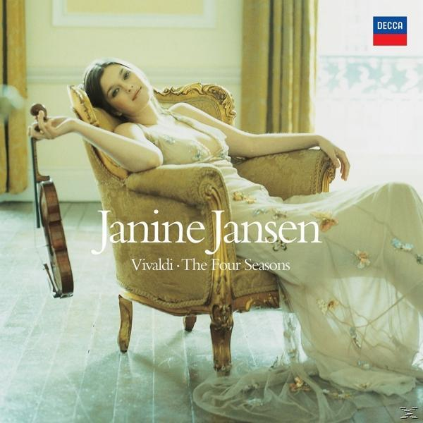Albumcover: Janine Jansen hält eine Geige, in klassischem Interieur. Titel: Vivaldi, Die vier Jahreszeiten.