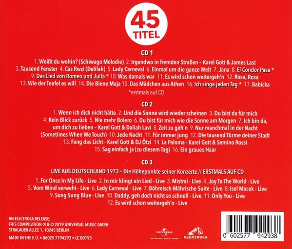 CD-Rückseite, Titelliste. Der Text listet Songs, Dauern und Credits auf.