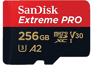 SANDISK Extreme PRO® 170MB/S CL10 A2+AD - Micro-SDXC-Speicherkarte  (256 GB, 170 MB/s, Schwarz)