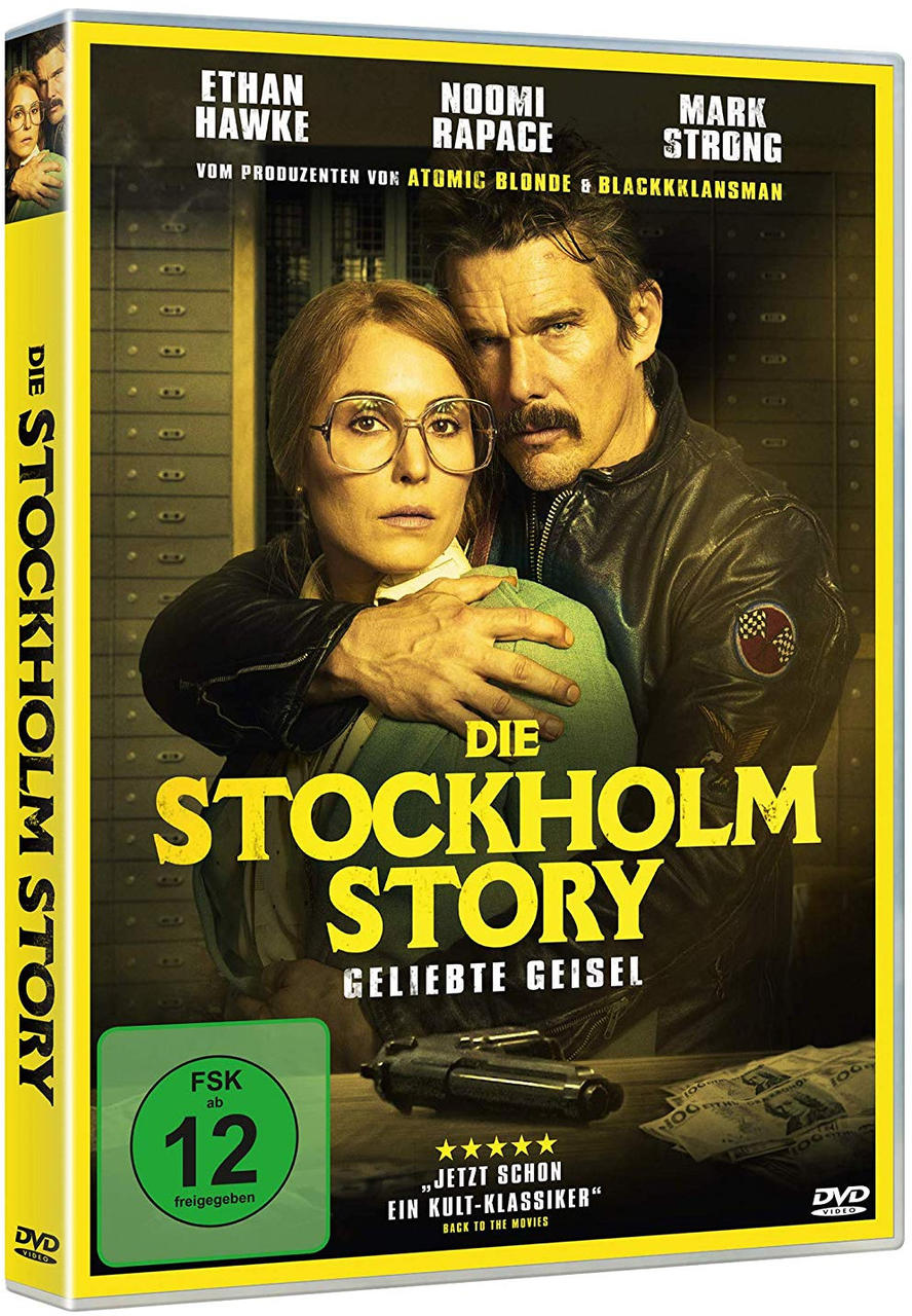 Filmcover mit zwei Personen, einem Mann und einer Frau. Der Titel lautet Die Stockholm Story.