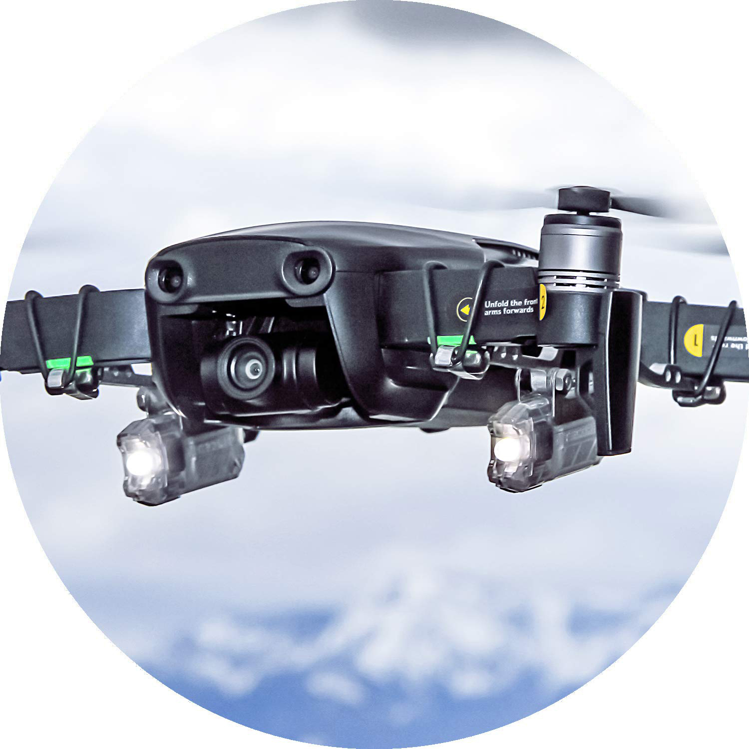 ROBOTERWERK SELFIE Dual: Beleuchtung LED Transparent - für Mavic Air 90 für neigbar DJI Lumen, Drohnen Air Scheinwerfer doppelte Mavic