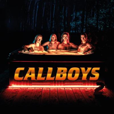 Pochette d'album : Quatre hommes torse nu dans un jacuzzi avec enseigne au néon : Callboys 2.